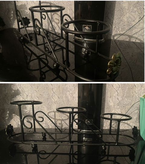 Metall güldan/qab dəstəyi – 3 yerlik - Material: möhkəm metal, qara — Bağ və bağça
