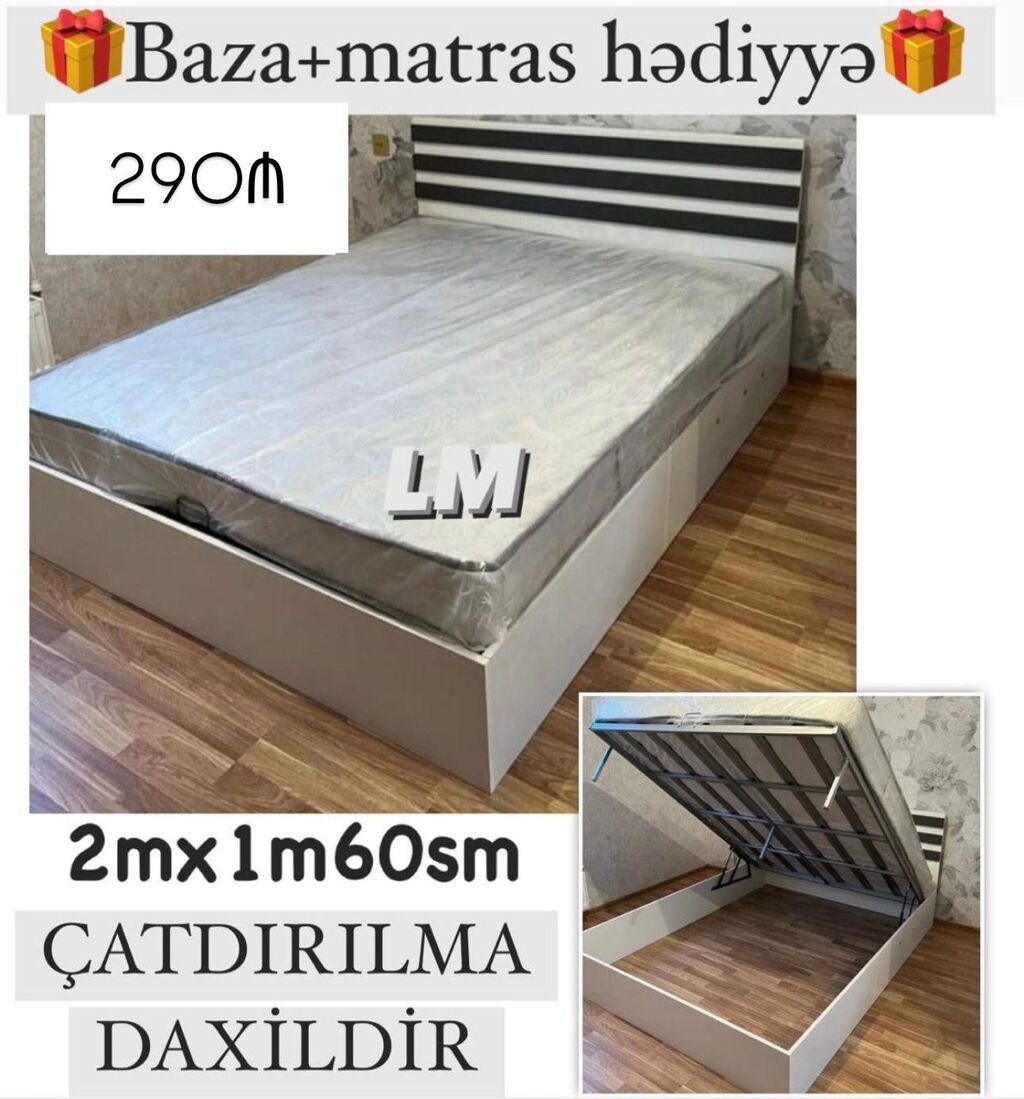 İki nəfərlik açılan bazalı çarpayı + hədiyyə matras - Ölçü: 200 x 160 — Yataqlar, Bakı