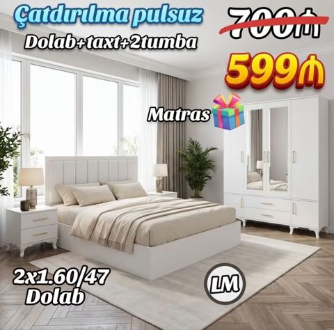 Yataq dəsti – Sifarişlə və yeni Dəst tərkibi: - Dolab: 2×1.60/47 — Bakı