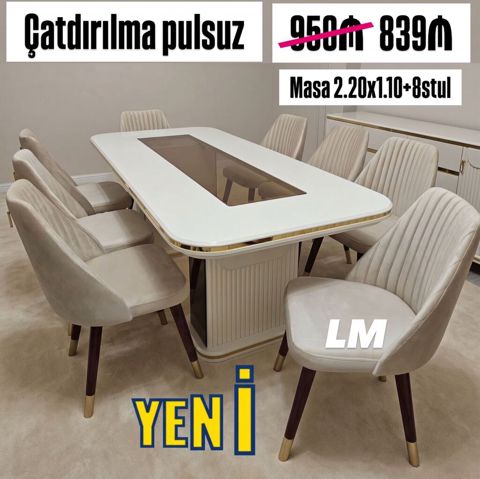 Möhtəşəm masa dəsti Yüksək keyfiyyətlə Qiymət Masa 2.20x1.10 — Bakı