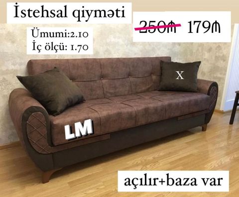Açılan mexanizmalı salon divanı. - Ölçülər: ümumi 2.10 m, iç ölçü 1.70 — Bakı