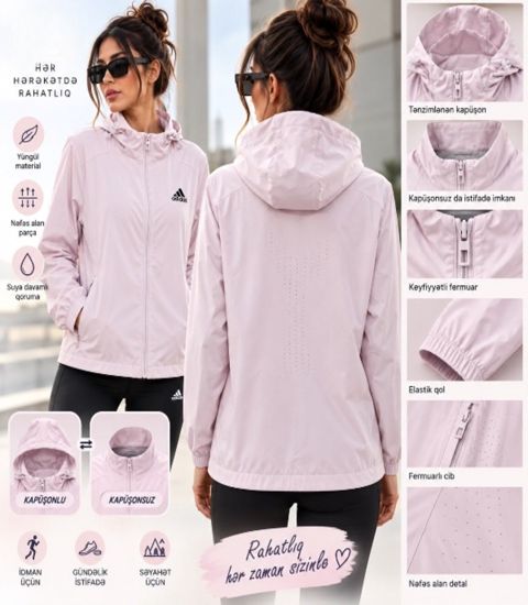 Qadın idman gödəkçəsi, Çəhrayı, Elastan/Poliester/Spandeks, ölçü 2XL — Bakı