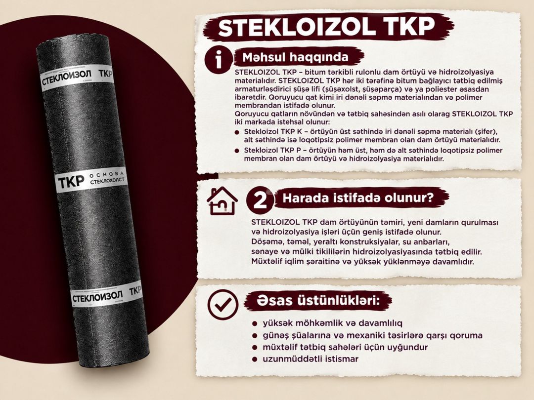 Stekloizol TKP – Rulonlu dam örtüyü və hidroizolyasiya materialı — Təmir və inşaat, Bakı (2)