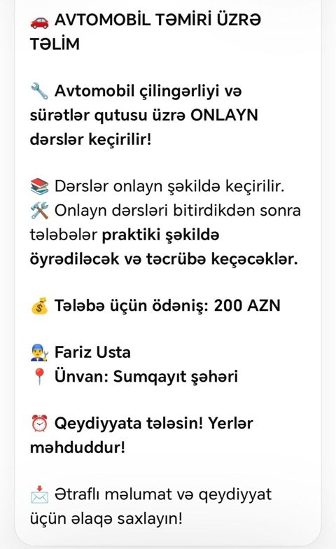 Usda olmaq isdiyenler buyurun yararlanın uğurlar sizi gözdəyir — Bakı
