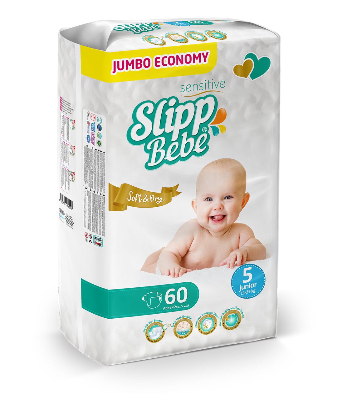 Uşaq bezi Slipp Bebe Jumbo Economy, Junior 5, 11-25 kq, 60 əd — Mallar, Bakı