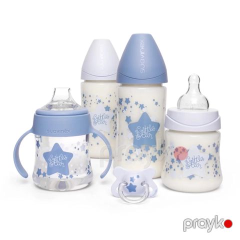 Dəst Suavinex My First Set Little Star, yenidoğulan körpələr üçün, su şüşəsi 150 ml 2 əd, su şüşəsi 270 ml 2 əd, əmzik 2-4 ay, göy — Bakı