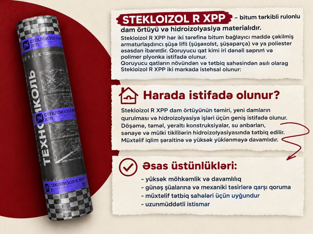 Hidroizolyasiya materialı Stekloizol R XPP — Təmir və inşaat, Bakı (2)