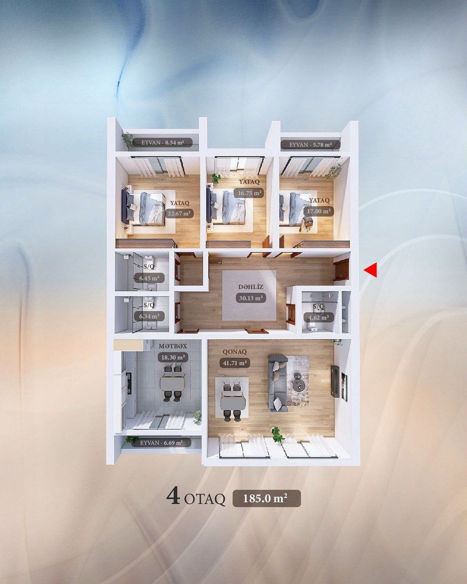 Satılır 4 otaqlı yeni tikili 185 m² — Mənzil, Bakı (3)