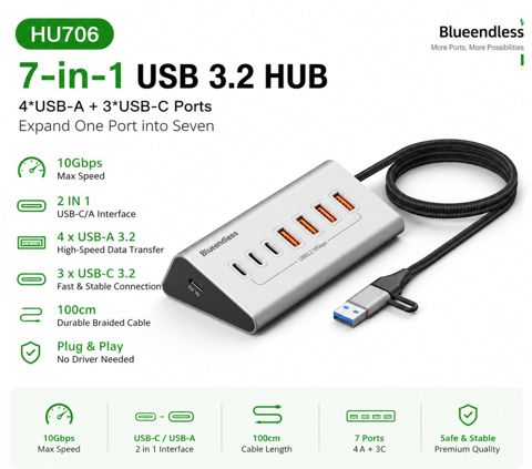 Typec Hub 7in2 typec Power PD — Bakı