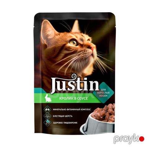 Pişiklər üçün nəm yem Justin, sousda dovşan əti ilə, 75 q — Bakı