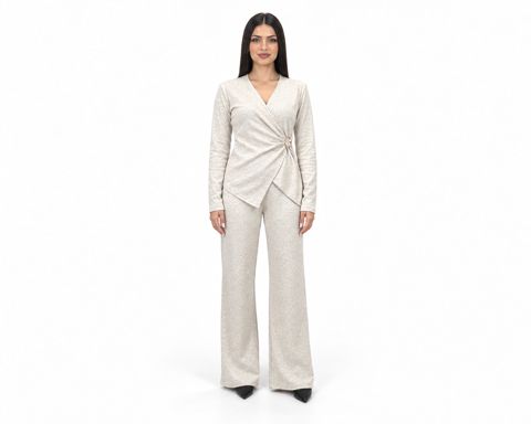 Qadınlar üçün şalvarlı kostyum K200325, bej, pambıq, ölçü XL — Bakı