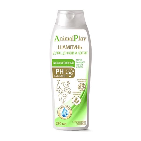 Şampun Animal Play Hipoallergik Buğda proteinləri və vitaminlər ilə, küçüklər və pişik balaları üçün, 250 ml — Bakı