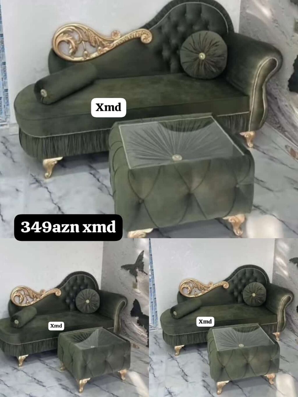 Klassik üslubda “şezlong” tipli divan - Zərif qızılı dekorlu, oyma — Divanlər, Bakı (3)