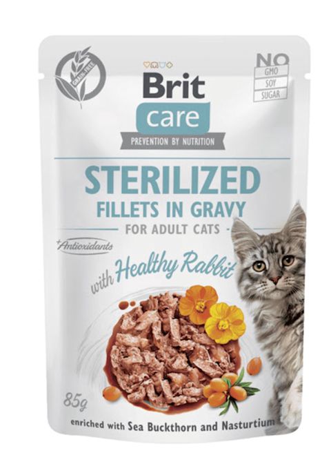 Nəm yem Brit Care Cat Sterilized Pouch Fillets in Gravy axtalanmış pişiklər üçün, dovşan ilə, 85 q — Bakı