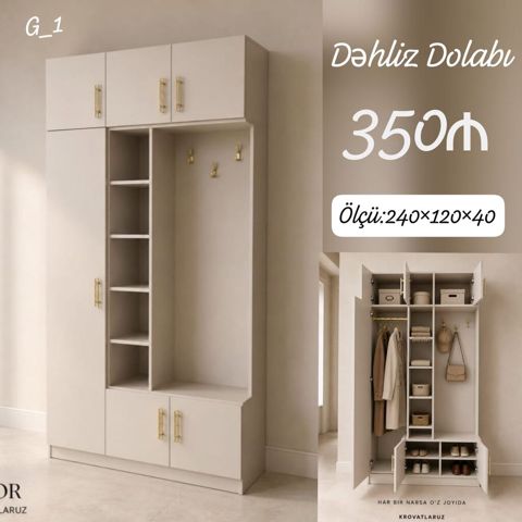 Dəhliz dolabı – funksional və zərif dizayn Ölçü: 240 120 40 sm — Dəhliz mebeli