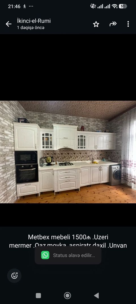 Metbex mebeli 1500₼ .Uzeri mermer .Qaz,moykaaspiratr daxil .Unvan — Bakı