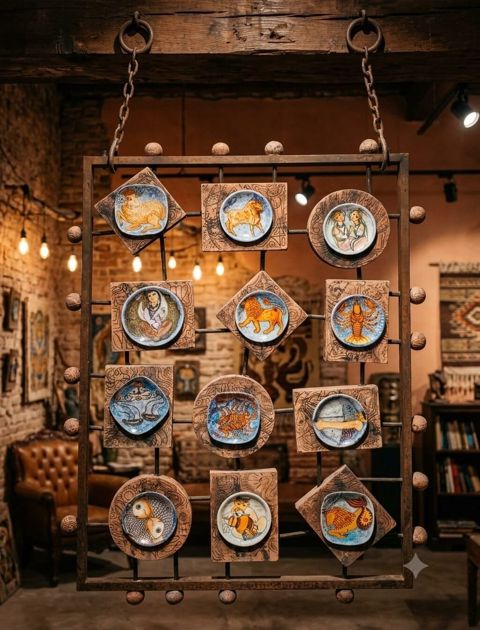 Zodiak motivli divar paneli – əl işidir - Material: keramika plitələr — Bakı