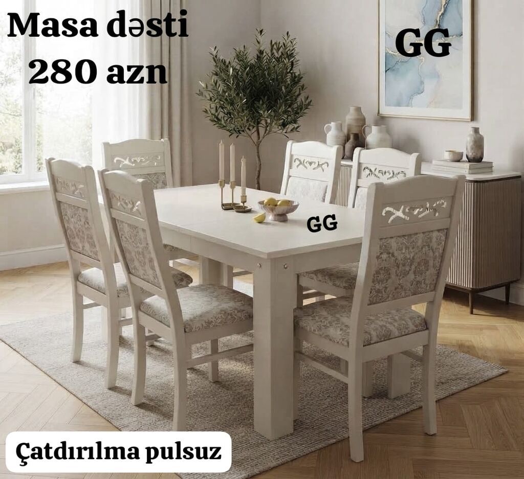 Masa dəsti – 6 nəfərlik variantlar Seçimlər: - 6 stullu klassik — Masalar və stullar, Bakı (2)