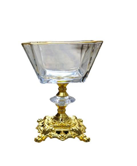 Şirniyyat qabı LUC5, 14x10x10 sm, şüşə, qızılı — Bakı