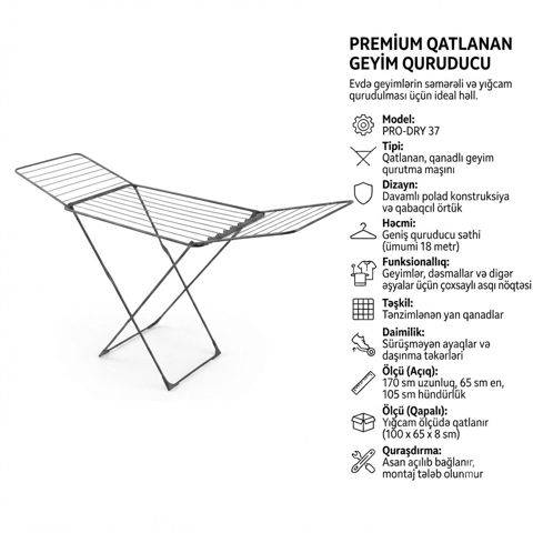 Paltar üçün quruducu Pro-dry 37, polad, boz — Bakı
