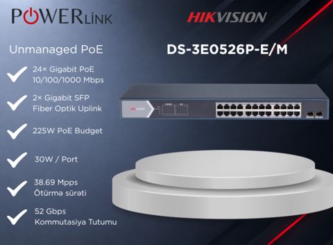 Hikvision DS-3E0526P-E/M 24 Port Gigabit Unmanaged PoE Switch — Bakı