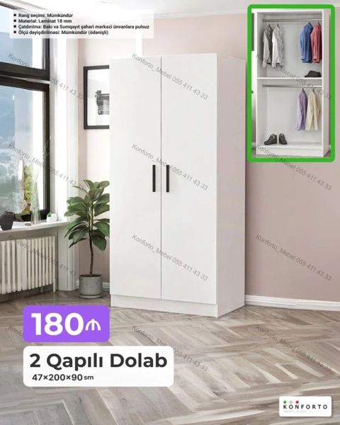 2 qapılı paltar dolabı – 47×200×90 sm - Material: 18 mm laminat — Bakı