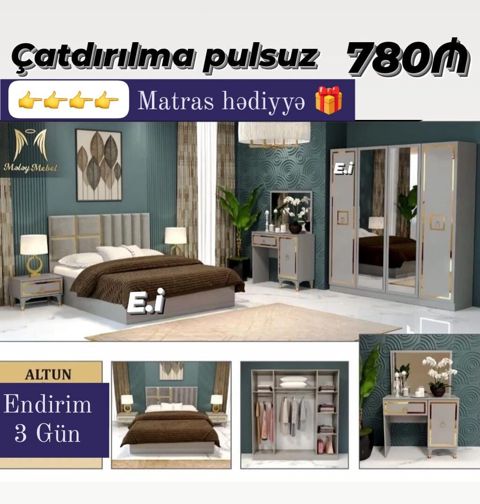 Yataq otağı mebel dəsti – Altun model - Qiymət: 780₼ - Çatdırılma — Bakı