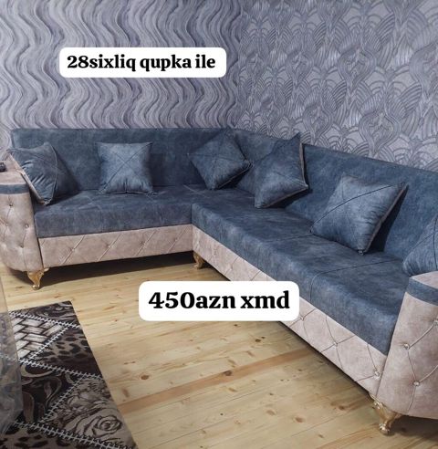 L‑şəkilli yumşaq künc divan dəsti - Material: məxməri toxumalı parça — Sumqayıt