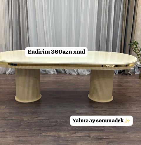 Modern yemək masası - Rəng: krem/ivori - Forma: oval küncləri yumru — Sumqayıt