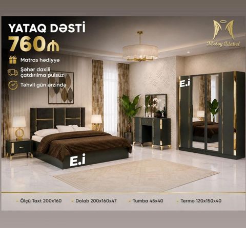 Yataq Dəsti – 760 Komplektin tərkibi və ölçülər: - Taxt: 200×160 — Sumqayıt