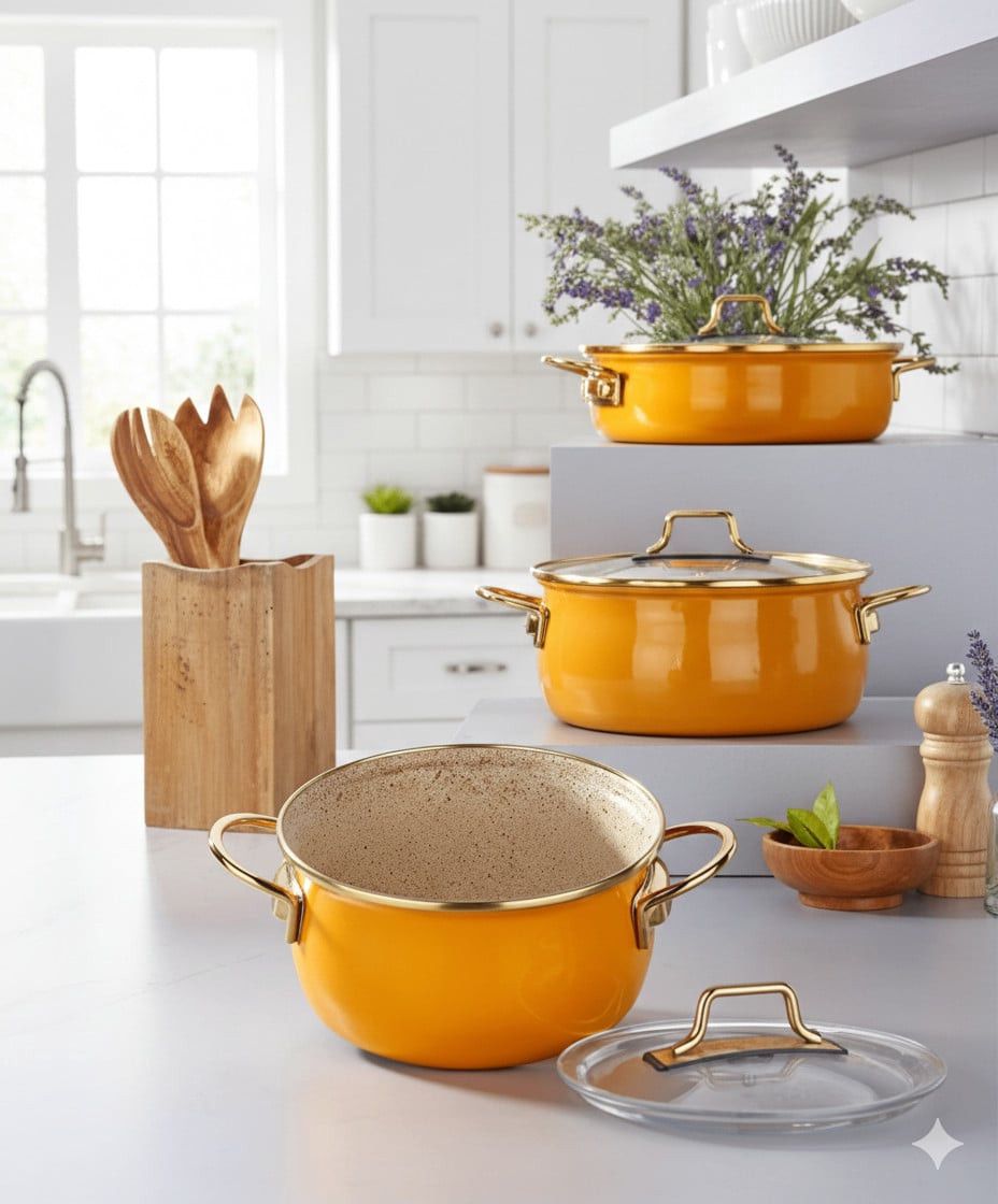 Qazan dəsti Bonera KahnStore030181, mina, qapaqla, 16/20/22 sm, 3 parça - KahnStore030181 — Mallar, Bakı