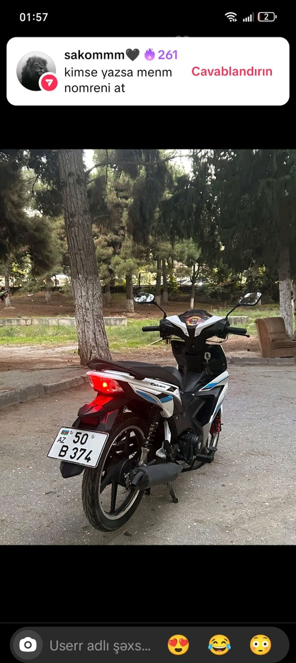 Model: s50 (Jufan) Cub tipli motosiklet Rəng: ağ-qara-mavi aktsentlər — Mopedlər və skuterlər, Bakı (2)
