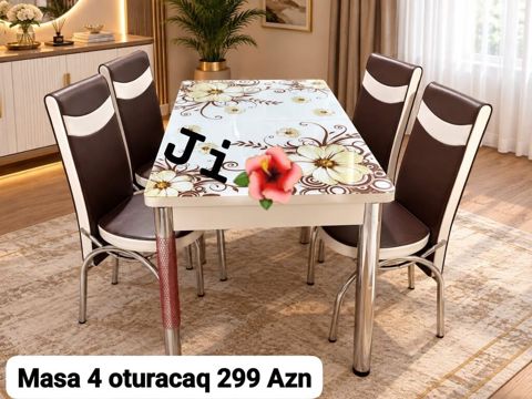 Mətbəx/dincəlmə üçün modern masa və 4 ədəd oturacaq dəsti — Bakı