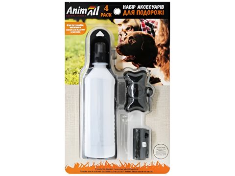 Səyahət dəsti itlər üçün AnimAll 4 Pack (su qabı + zibil torbası) qara — Bakı