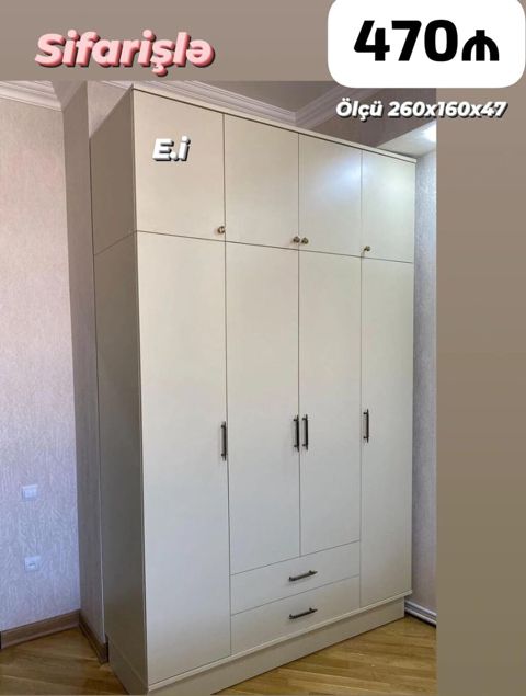 Düz dolab, Yataq otağı üçün, Paltar üçün, Açılan, Korpuslu, 5 qapı — Sumqayıt