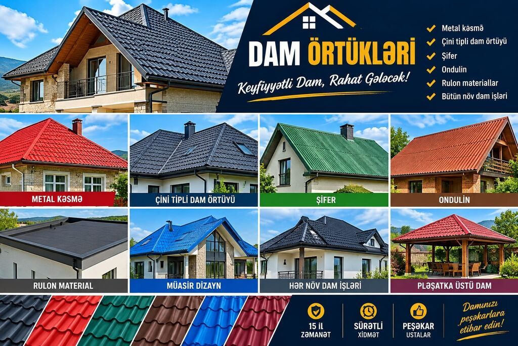 Müasir dam örtükləri və peşəkar quraşdırma xidməti Təklif olunan — Dam və örtüklər, Bakı
