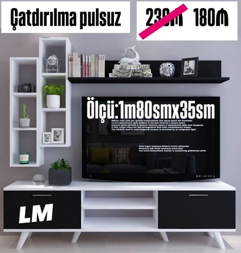 TV stendi və divar rəfi dəsti - Ölçü: 1 m 80 sm x 35 sm (mətn üzrə) — Sumqayıt