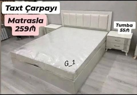 Taxt çarpayı dəsti - Taxt çarpayı, yumşaq başlıq paneli ilə — Sumqayıt