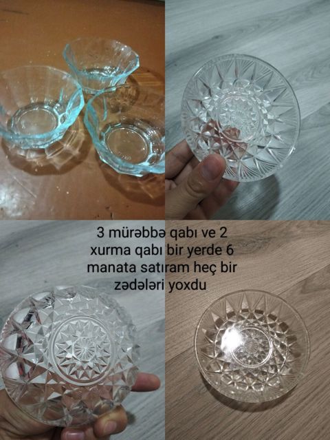 Şüşə qab dəsti: - 3 ədəd mürəbbə qabı - 2 ədəd xurma (meyvə) qabı — Bakı