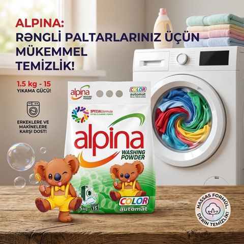 Yuyucu toz Alpina, rəngli paltarlar üçün, avtomat, 1.5 kq — Bakı