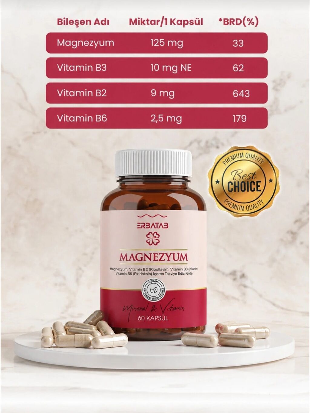 Erbatab Magnezyum Kompleks – 60 kapsul Başlıq: Erbatab Magnezyum 3-lü — Vitaminlər və qida əlavələri, Bakı (2)
