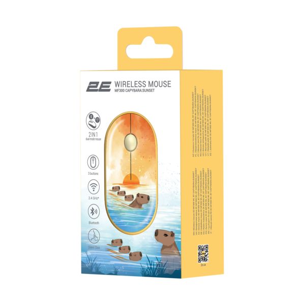 2E MF300 Capybara: Sunset Silent WL BT Yellow Mouse 2E-MF300WCAPIBARAYW — Mallar, Bakı