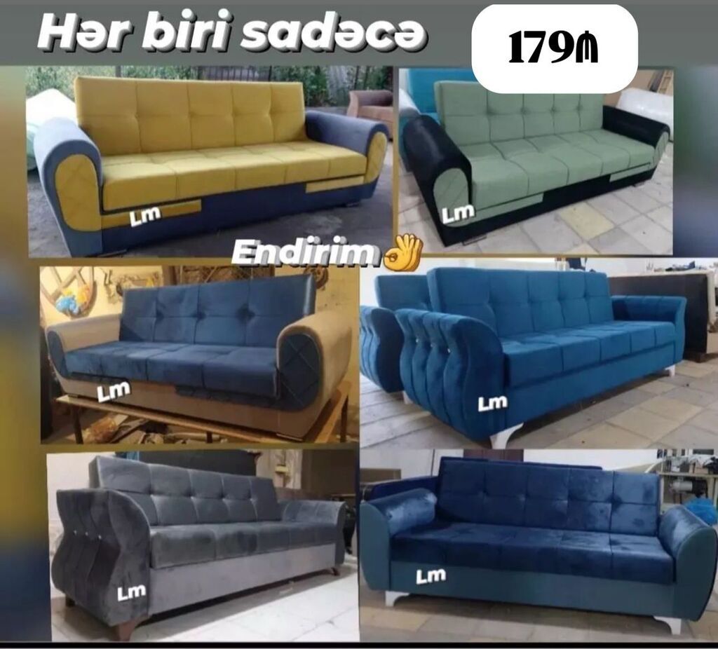 Mebel dəsti – yumşaq oturacaqlı 3 nəfərlik divanlar - Müxtəlif dizayn — Divanlər, Sumqayıt