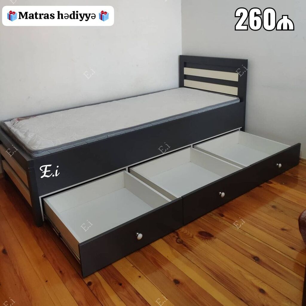 Tək nəfərlik çarpayı – alt hissədə geniş saxlama üçün çekmecələr — Yataqlar, Sumqayıt (2)