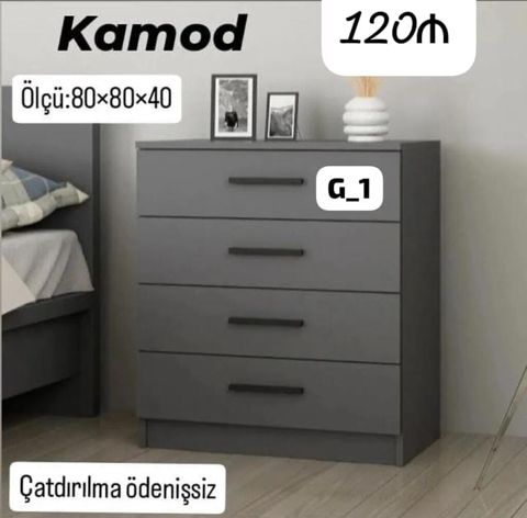 Kamod – G_1 model - Rəng: tünd boz - 4 geniş çekmece, qara tutacaqlar — Sumqayıt