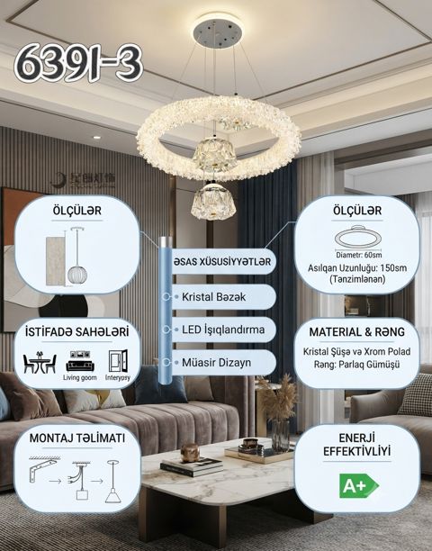 Asma çılçıraq, universal, 220 Vt, akril — Bakı