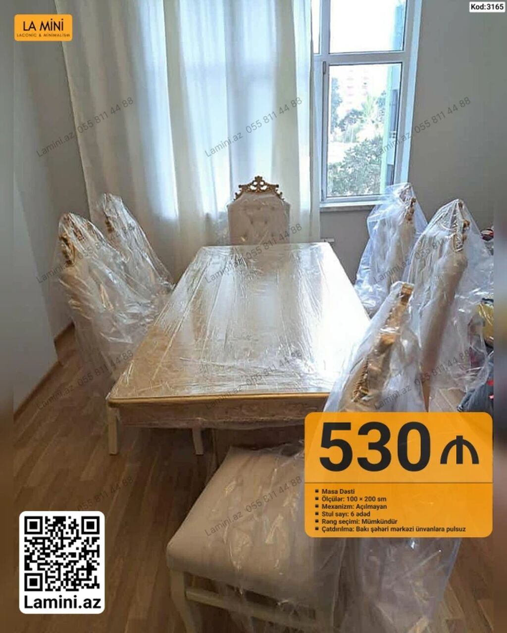 Masa dəsti - Ölçülər: 100 200 sm - Mexanizm: Açılmayan - Stul sayı — Masalar və stullar, Bakı