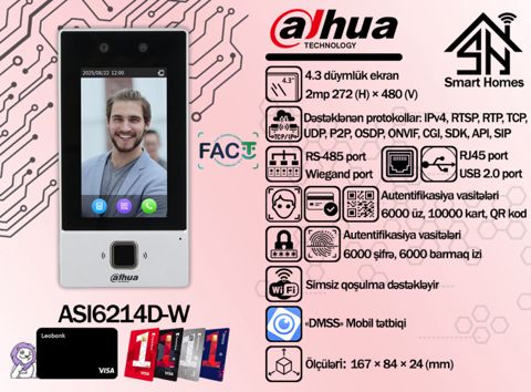 Dahua access terminal üz tanıma cihazı ASI6214D-W — Bakı