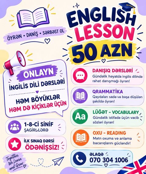 Xarici dil kursu, İngilis dili, Böyüklər üçün, Uşaqlar üçün — Bakı