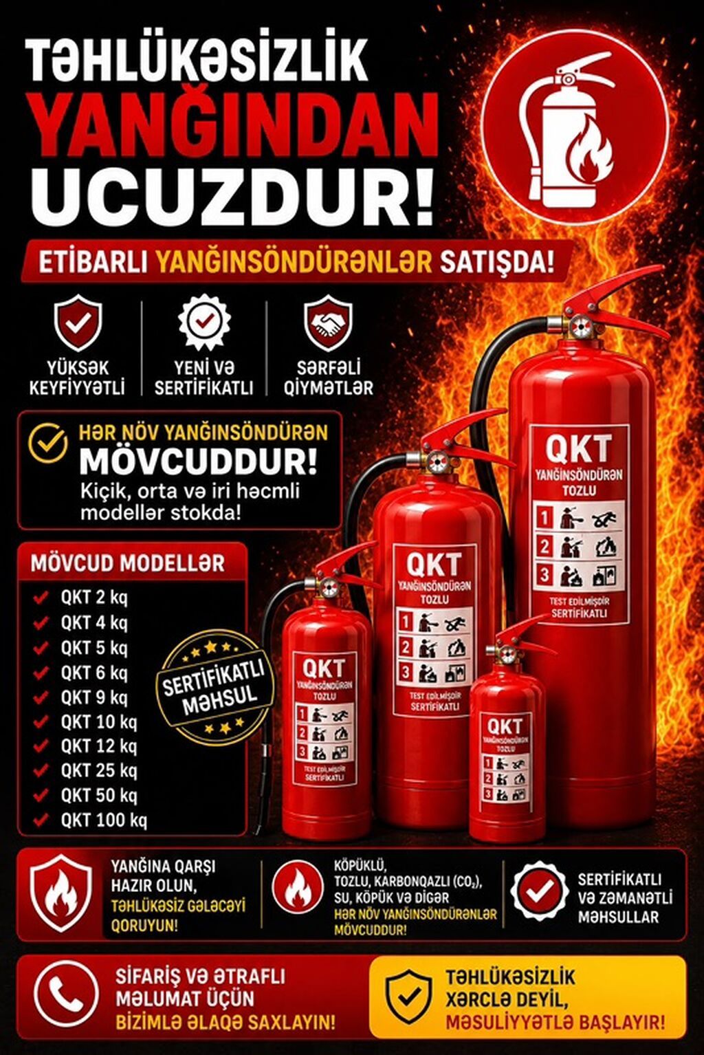 QKT Yanğınsöndürənlər – sertifikatlı, etibarlı və müxtəlif tutumlarda — Avtoşoför dəstləri, Bakı